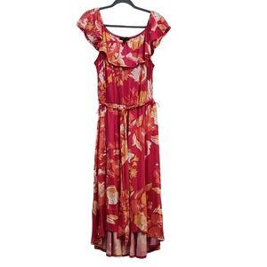 Wonder by Christian Siriano XL Tropical Floral Ruffle Maxi Dress Hot Pink Orange
